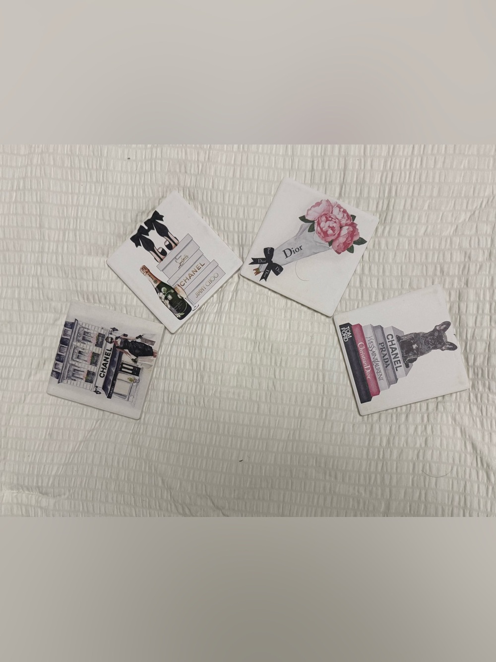 Dior White Pink Floral Coasters Set of 4